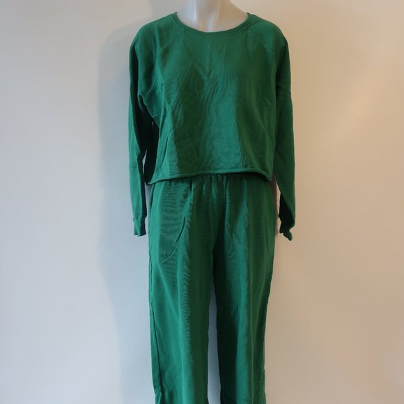 Womens The Westside Green 2-Pc Set Cropped Sweatshirt/M Wide-Leg Pants/S - Picture 2 of 15
